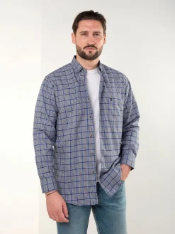 Camisa xadrez azul com bordado