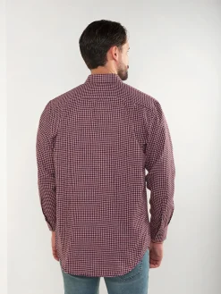 Camisa xadrez bordeaux com bordado