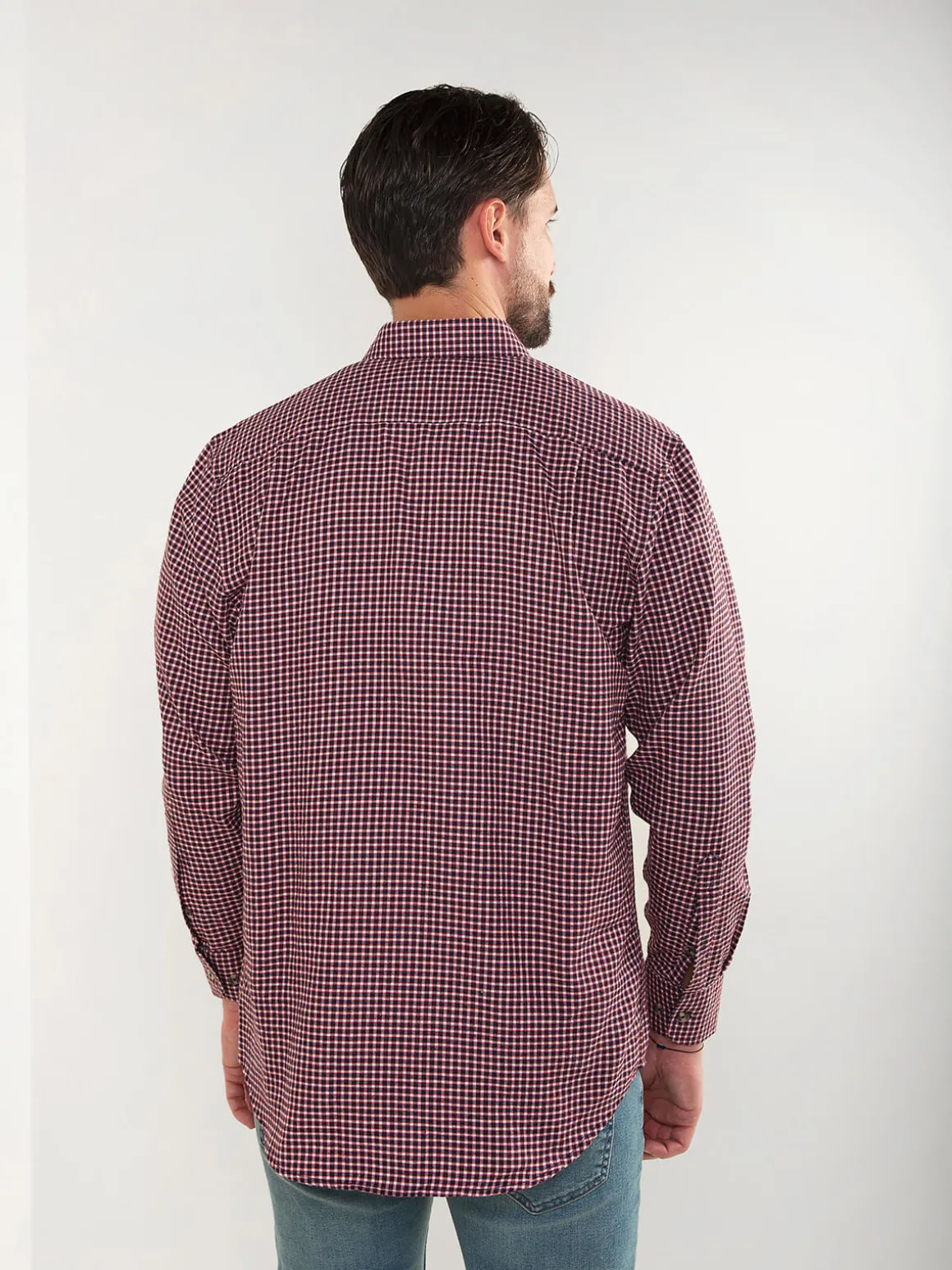 Camisa xadrez bordeaux com bordado