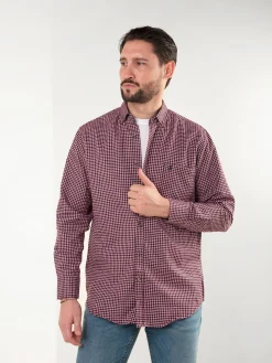 Camisa xadrez bordeaux com bordado