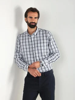 Camisa xadrez branco e marinho