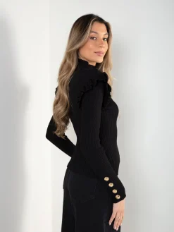 Camisola canelada com folhos