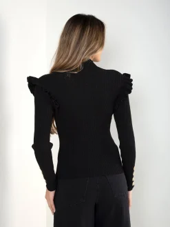 Camisola canelada com folhos