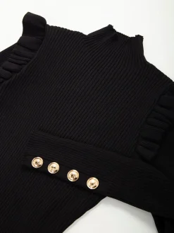 Camisola canelada com folhos