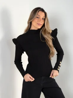 Camisola canelada com folhos