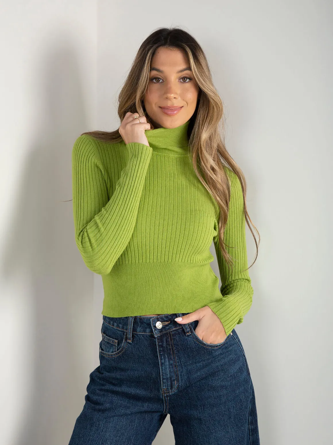 Camisola canelada com gola alta