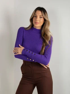 Camisola canelada gola perkins e botões