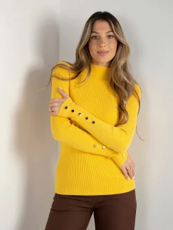 Camisola canelada gola perkins e botões