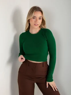 Camisola curta malha canelada