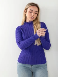 Camisola de malha canelada com renda