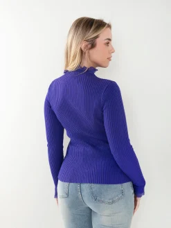 Camisola de malha canelada com renda