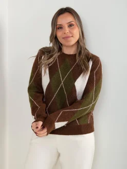 Camisola de malha com padrão losangos