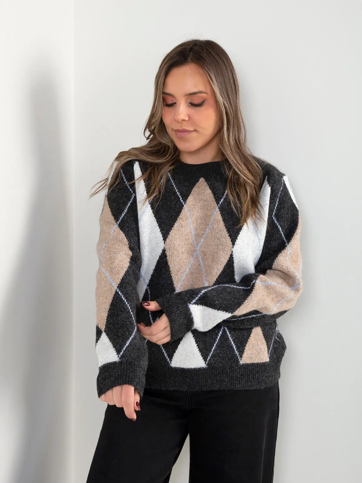 Camisola de malha com padrão losangos