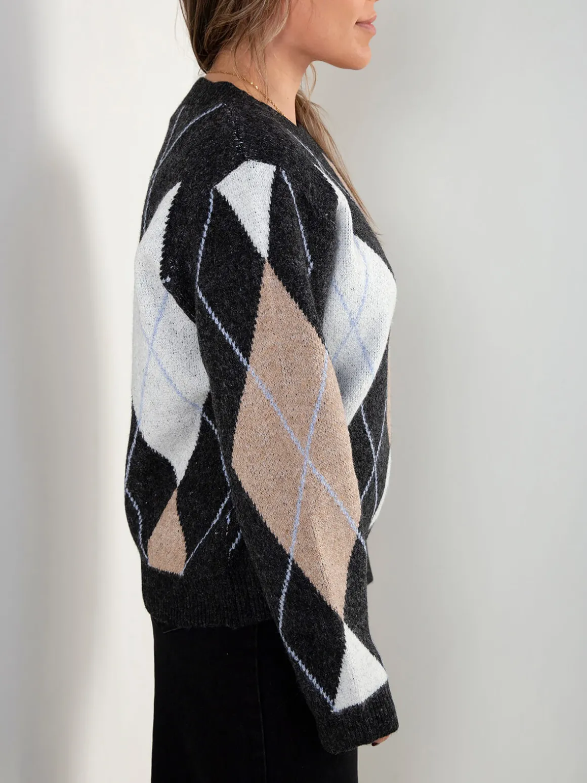 Camisola de malha com padrão losangos