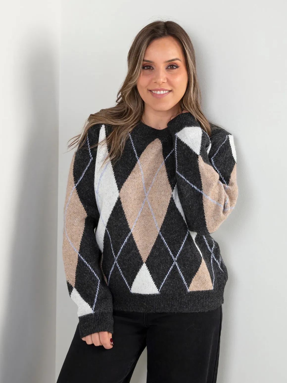 Camisola de malha com padrão losangos