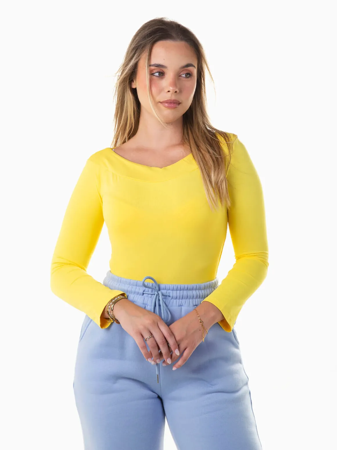 Camisola elástica decote barco