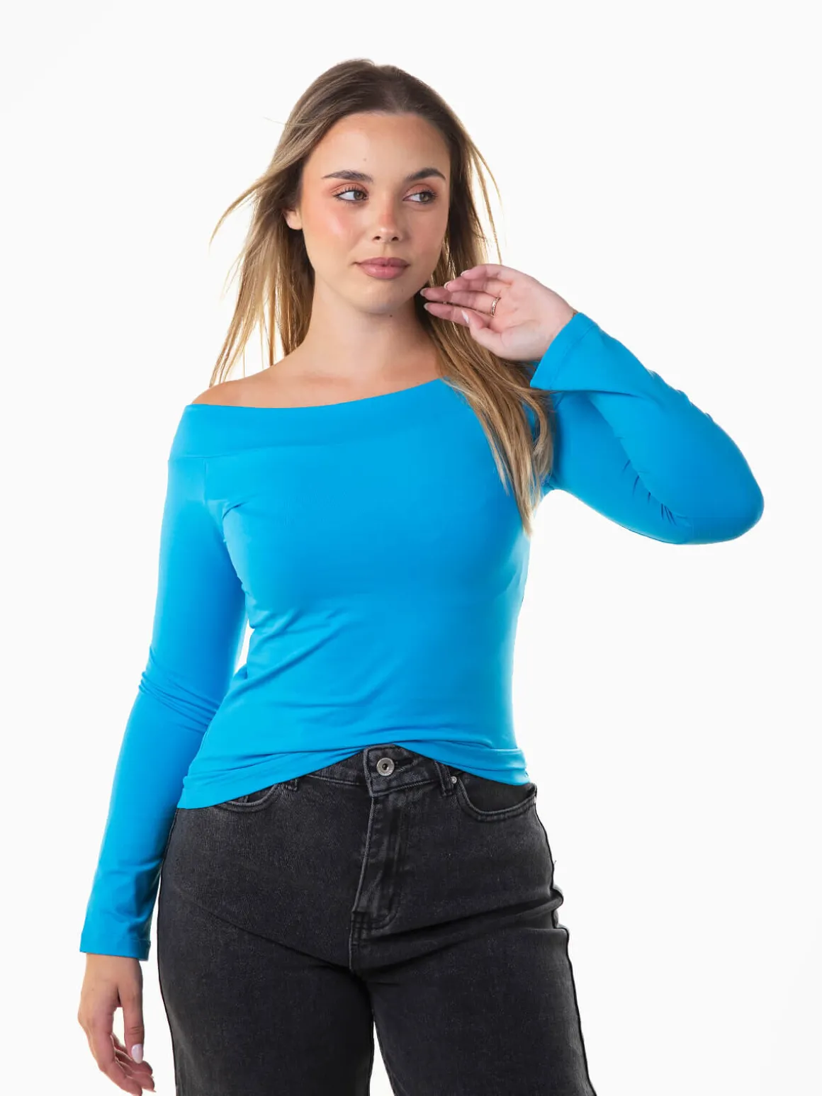 Camisola elástica decote barco