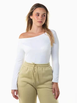 Camisola elástica decote barco