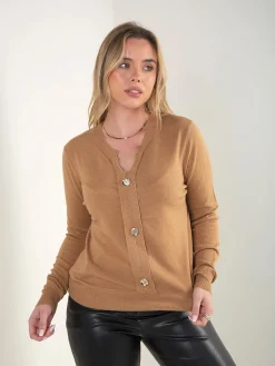 Camisola malha botões decorativos