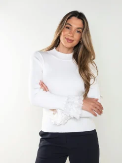 Camisola malha branca com folhos