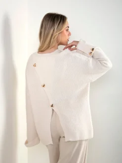 Camisola malha canelada com detalhe corações