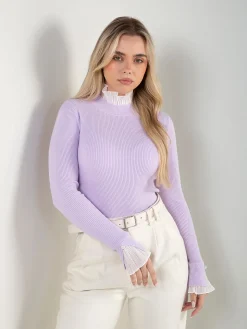 Camisola malha canelada com plissado