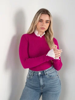 Camisola malha canelada com plissado