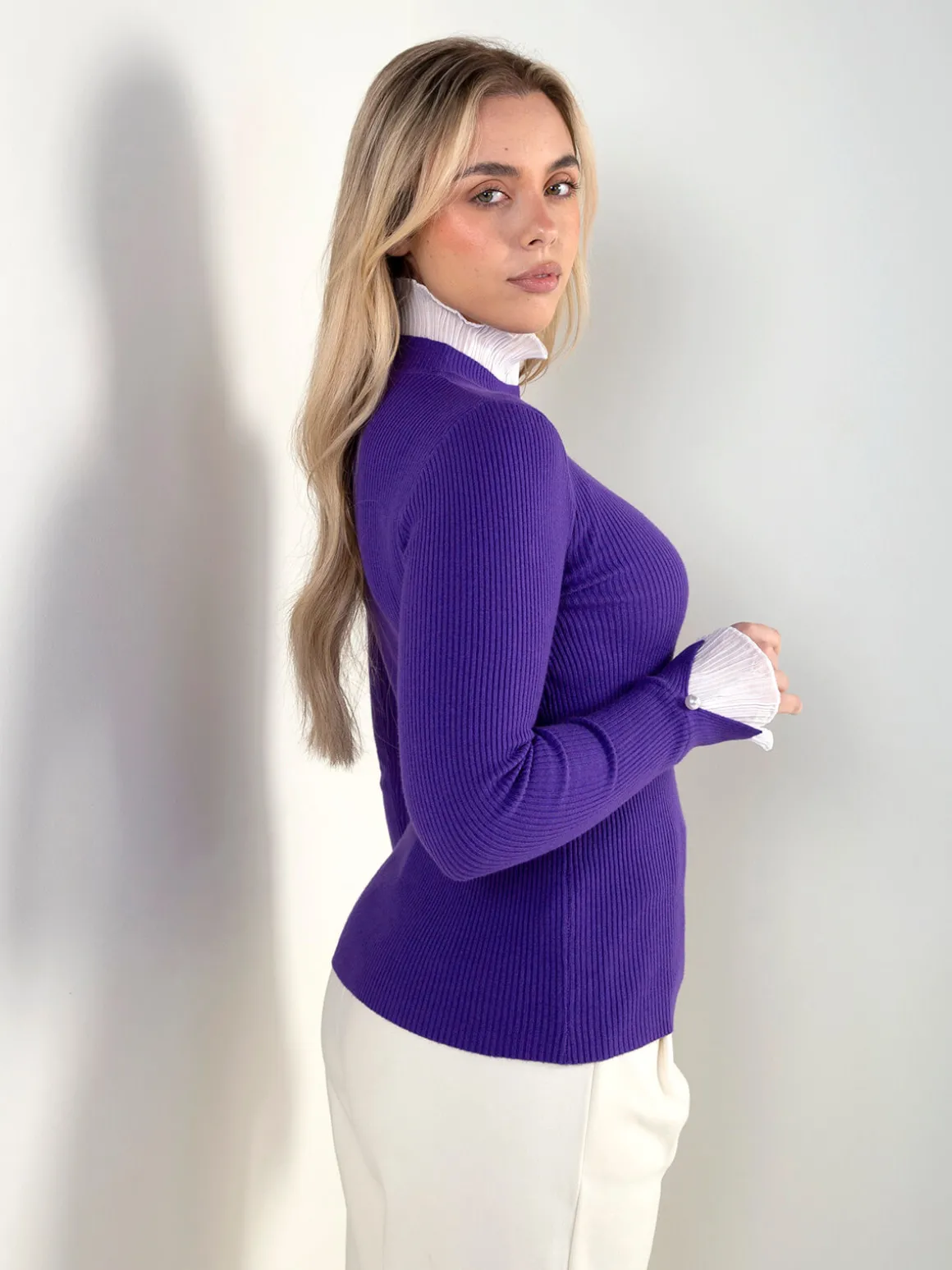 Camisola malha canelada com plissado