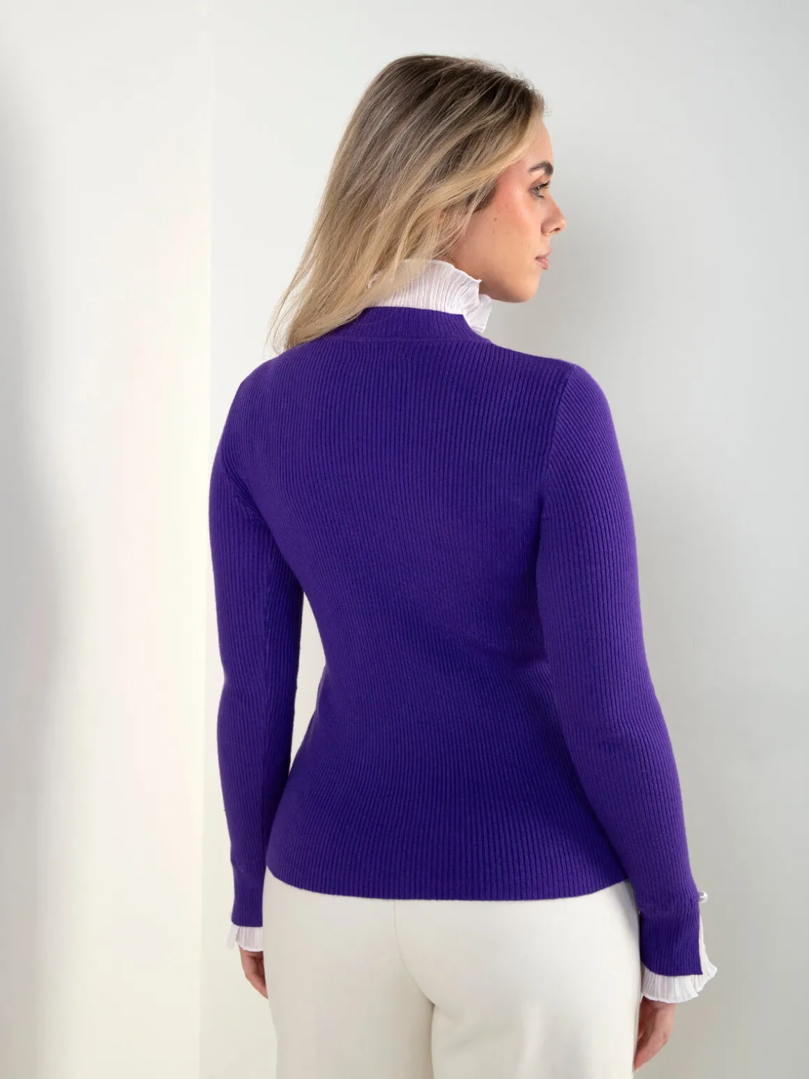 Camisola malha canelada com plissado