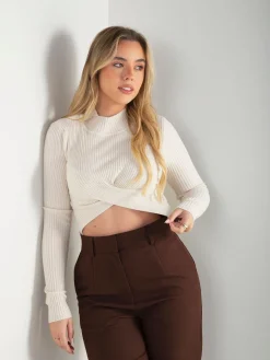 Camisola malha canelada com torcido