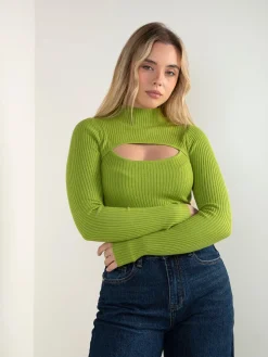 Camisola malha canelada com cut out