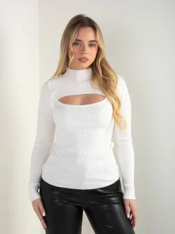 Camisola malha canelada com cut out