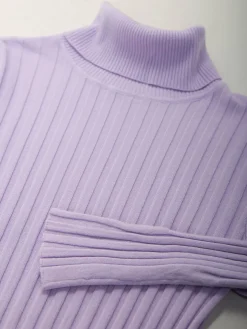 Camisola malha canelada com gola alta