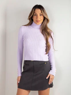 Camisola malha canelada com gola alta