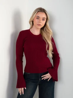 Camisola malha canelada com mangas flare