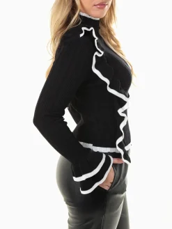 Camisola malha canelada com folhos