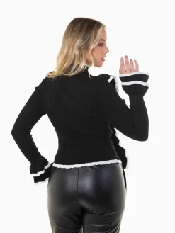 Camisola malha canelada com folhos