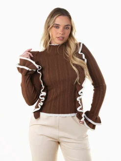 Camisola malha canelada com folhos