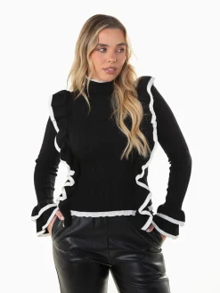 Camisola malha canelada com folhos