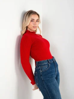 Camisola malha canelada com folho