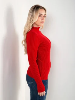 Camisola malha canelada com folho