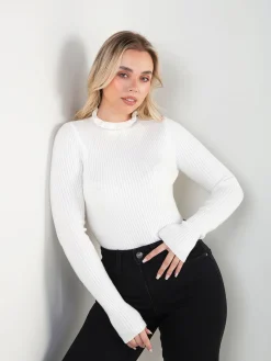 Camisola malha canelada com folho