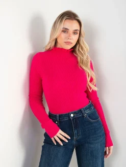 Camisola malha canelada com folho