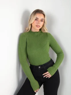 Camisola malha canelada com folho