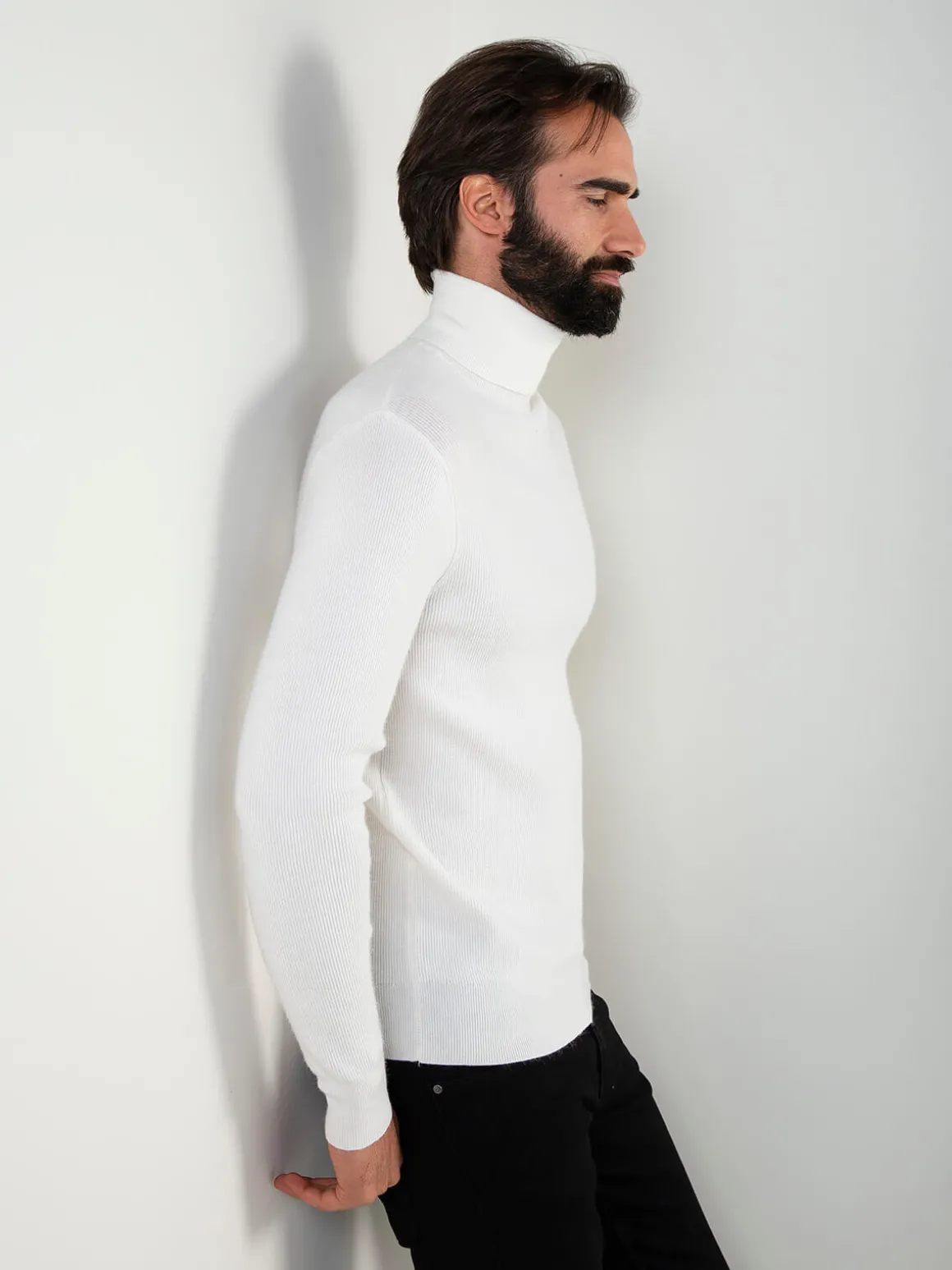 Camisola malha canelada com gola alta