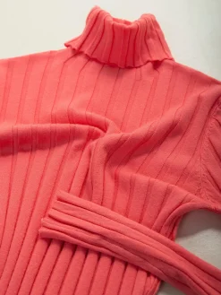 Camisola malha canelada gola alta dobrada