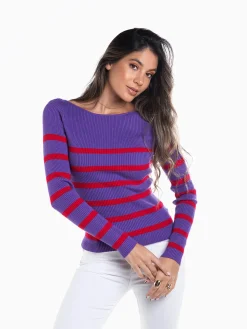 Camisola malha canelada às riscas