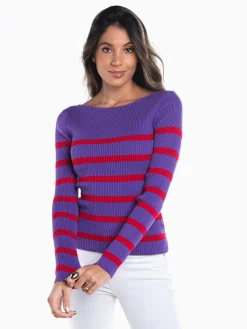 Camisola malha canelada às riscas