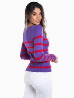 Camisola malha canelada às riscas