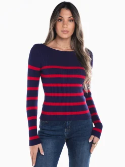 Camisola malha canelada às riscas